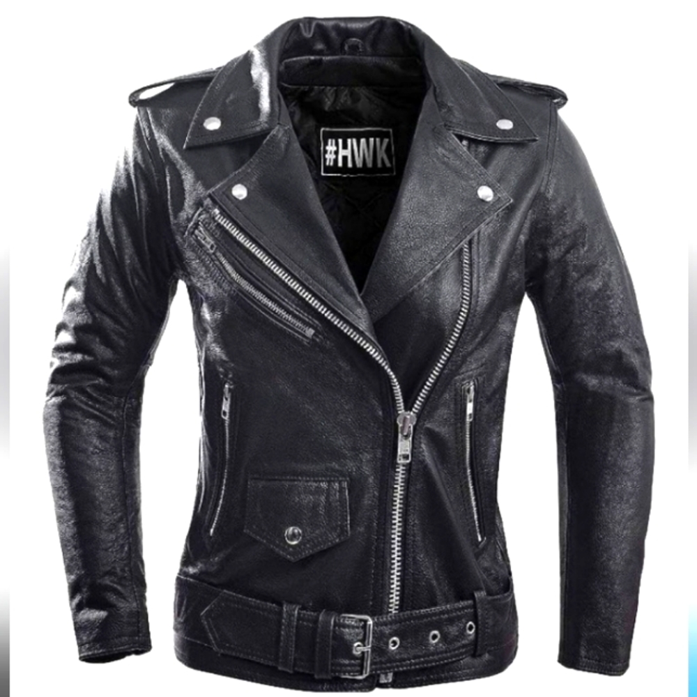 HWK Brando Leather Water Resistant Motorcycle Jacket for Women, 4X-Large - Black